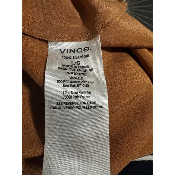 Vince 100% Silk Button-Front Bias Long Sleeve Shirt in "Nectarine"/Bronze Size L - Picture 8 of 8